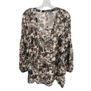 Ecote UO Maroon Gray Paisley Long Sleeve V Neck Boho Flowy Hippie Blouse Top S